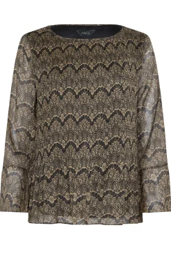 M&Co Womens M&Co Brown Long Sleeve Lace Print Pleat Top