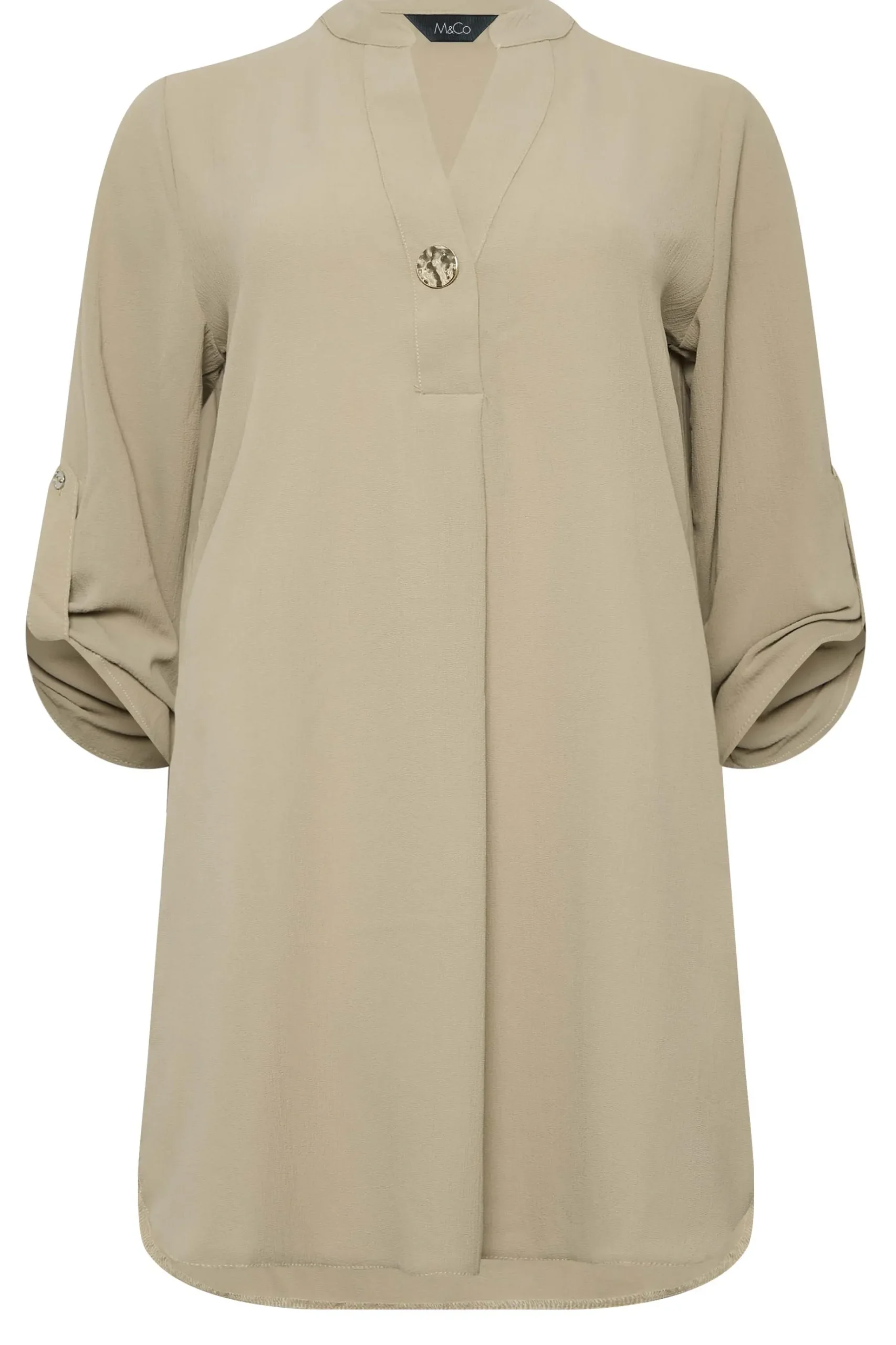 M&Co Womens M&Co Brown Statement Button Tab Sleeve Shirt
