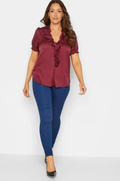 M&Co Womens M&Co Burgundy Red Frill Satin Blouse