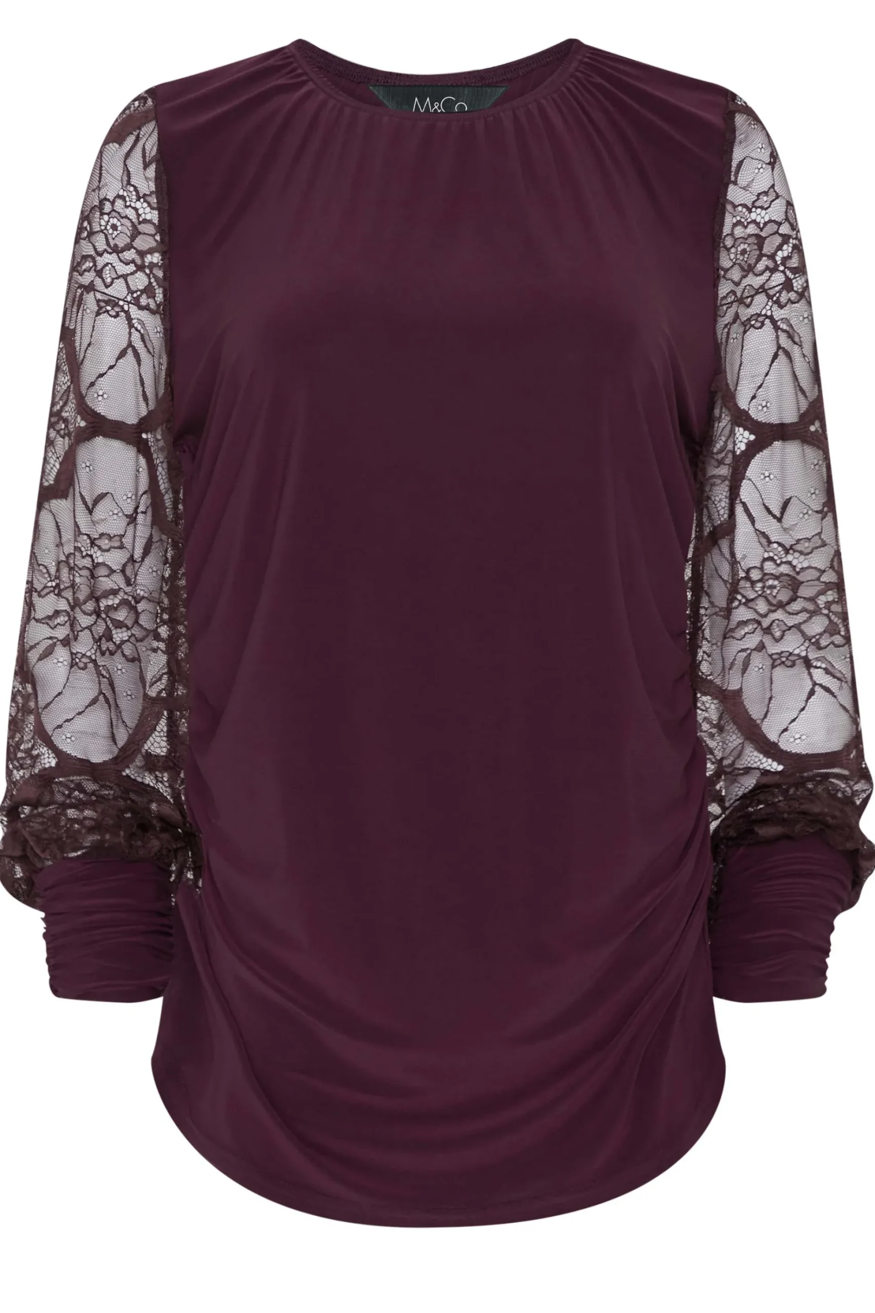 M&Co Womens M&Co Burgundy Red Lace Long Sleeve Top