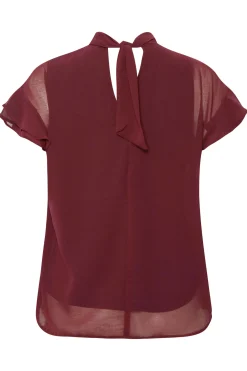 M&Co Womens M&Co Burgundy Red High Neck Frill Sleeve Blouse