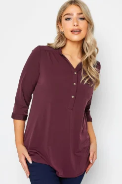 M&Co Womens M&Co Burgundy Red Half Placket Blouse