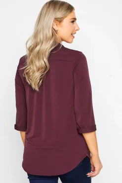 M&Co Womens M&Co Burgundy Red Half Placket Blouse