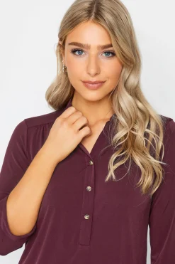 M&Co Womens M&Co Burgundy Red Half Placket Blouse