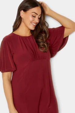 M&Co Womens M&Co Burgundy Red Angel Sleeve Split Hem Midi Dress