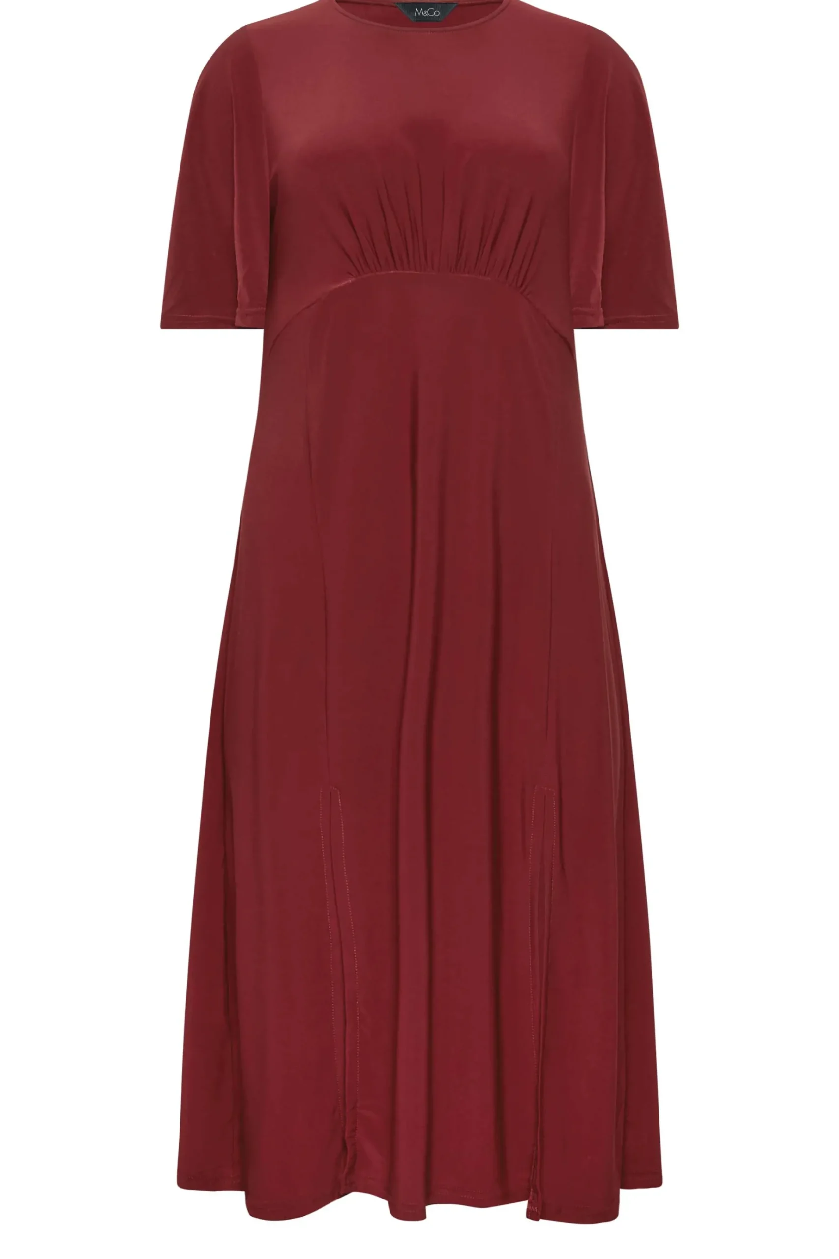 M&Co Womens M&Co Burgundy Red Angel Sleeve Split Hem Midi Dress