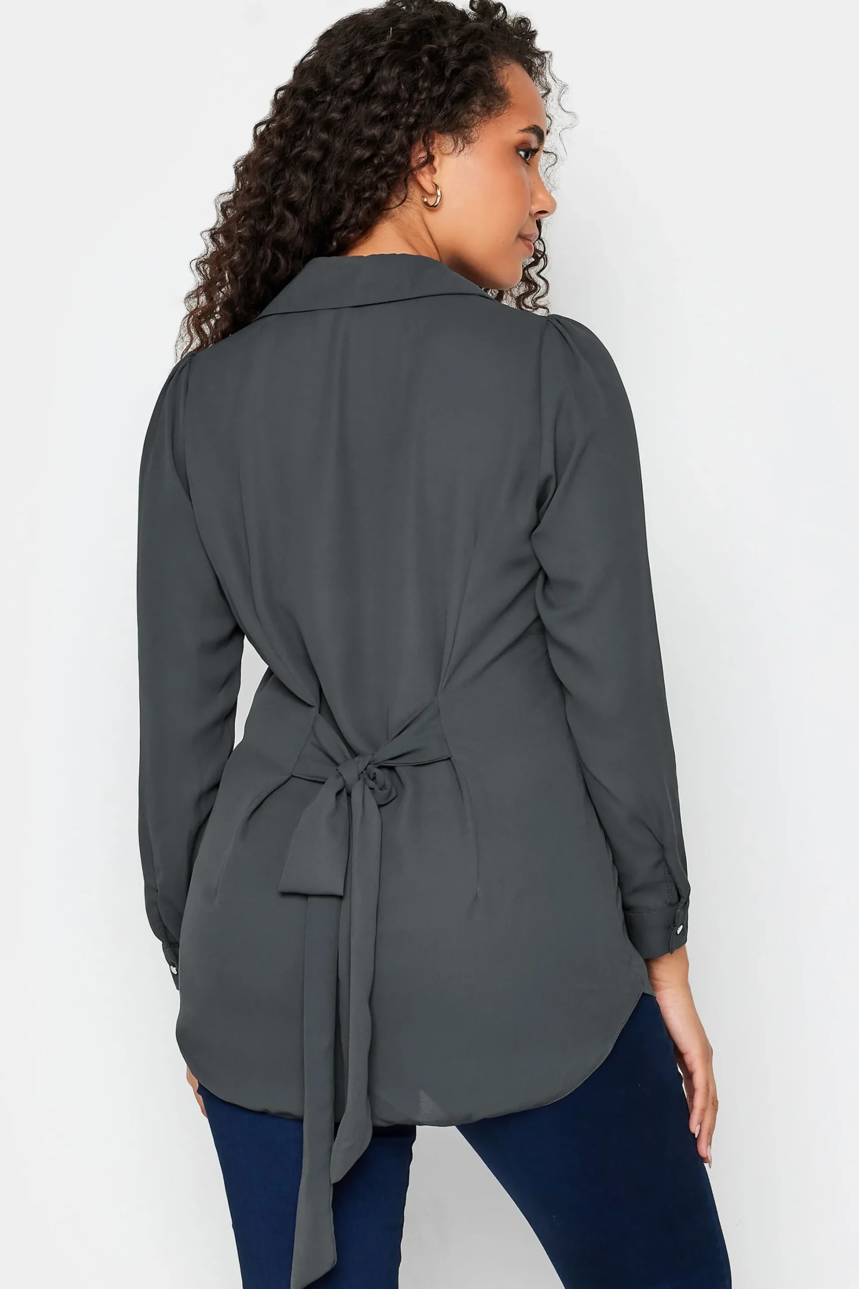M&Co Womens M&Co Charcoal Grey Tie Back Tunic Shirt