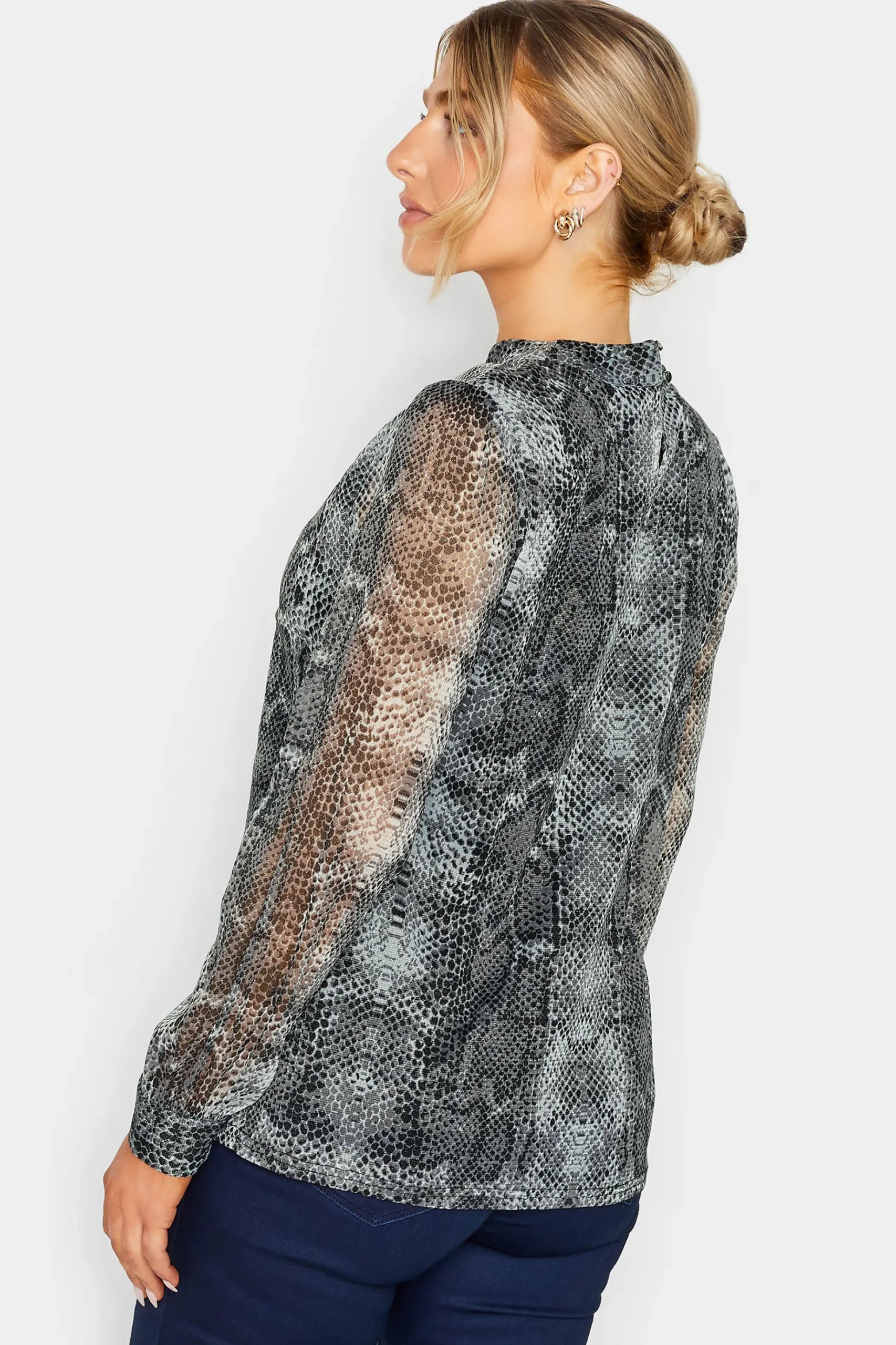 M&Co Womens M&Co Charcoal Grey Snake Print Keyhole Blouse