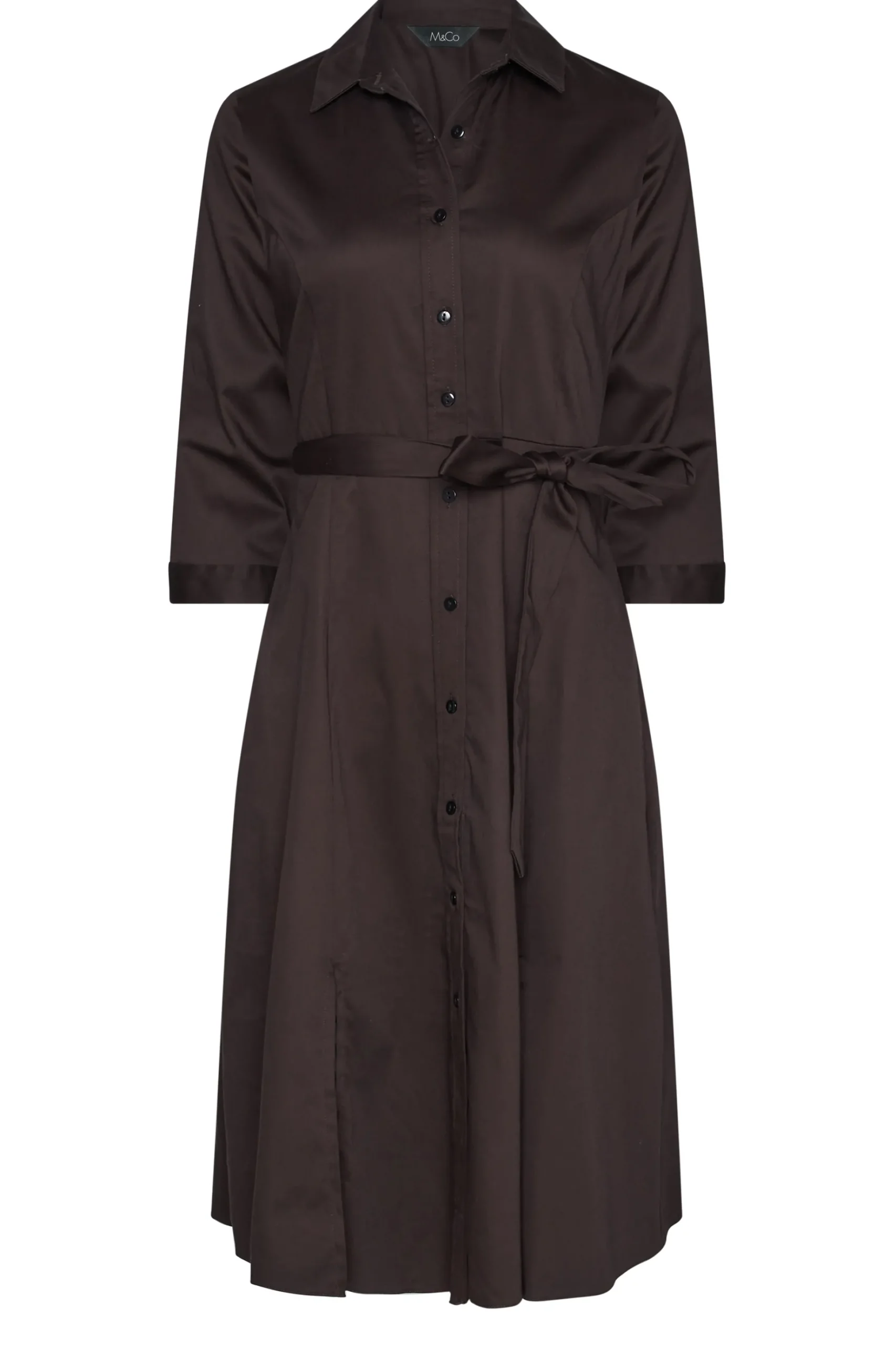 M&Co Womens M&Co Chocolate Brown Tie Waist Shirt Dress