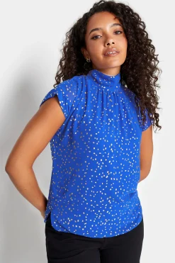 M&Co Womens M&Co Cobalt Blue Spot Print Blouse