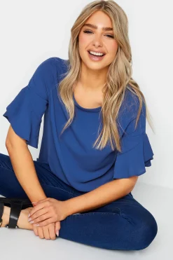M&Co Womens M&Co Cobalt Blue Frill Sleeve Blouse