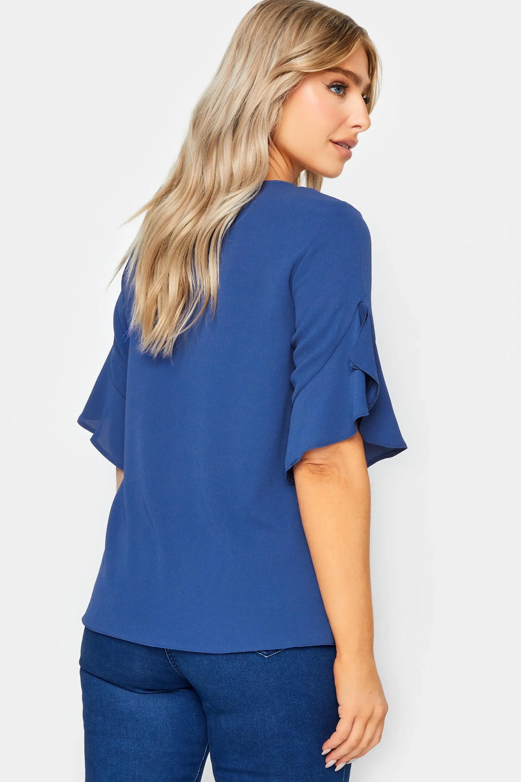 M&Co Womens M&Co Cobalt Blue Frill Sleeve Blouse