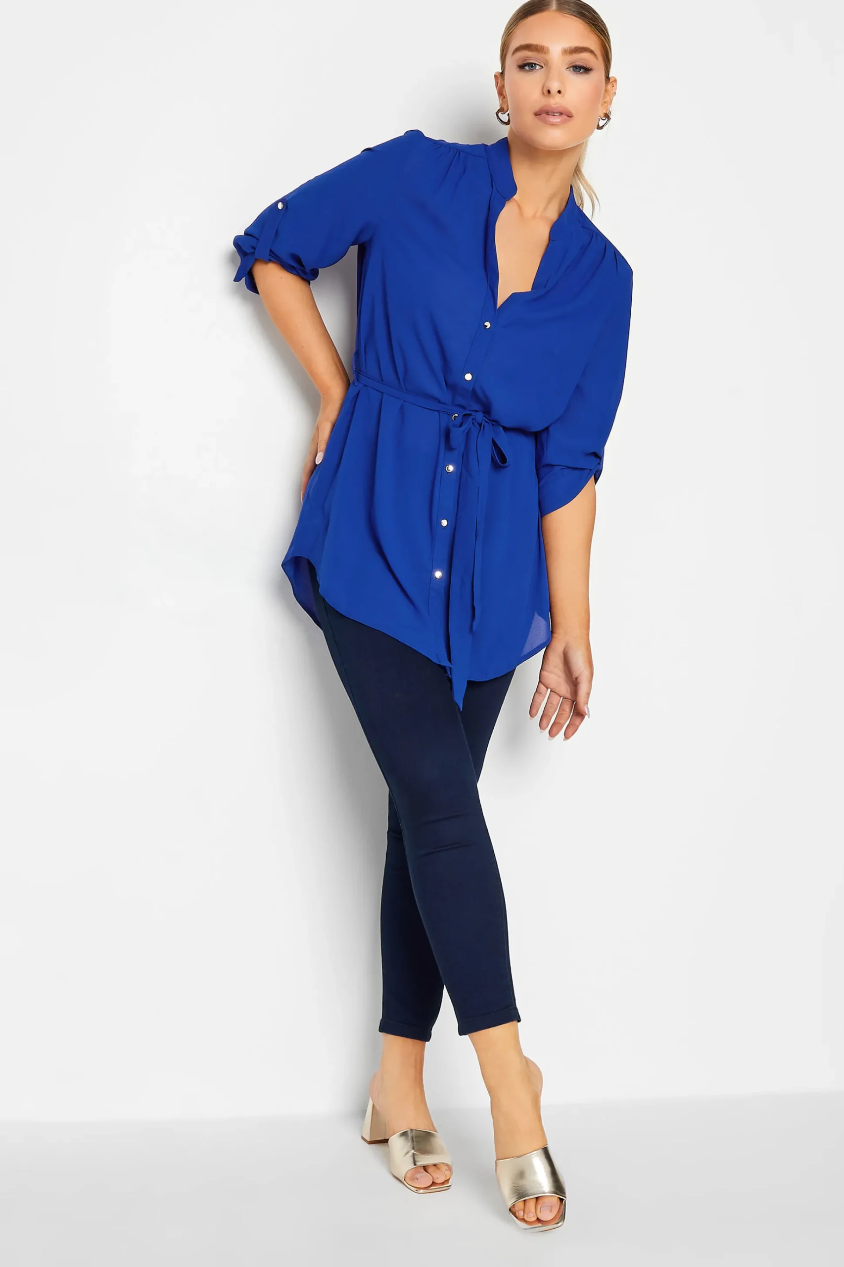 M&Co Womens M&Co Cobalt Blue Tie Waist Blouse