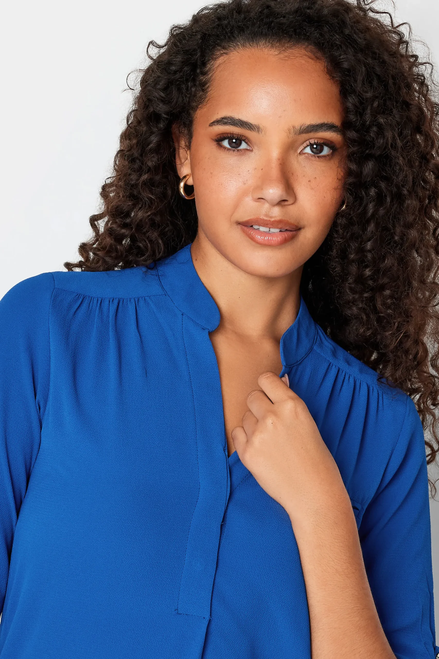 M&Co Womens M&Co Cobalt Blue Tab Sleeve Blouse