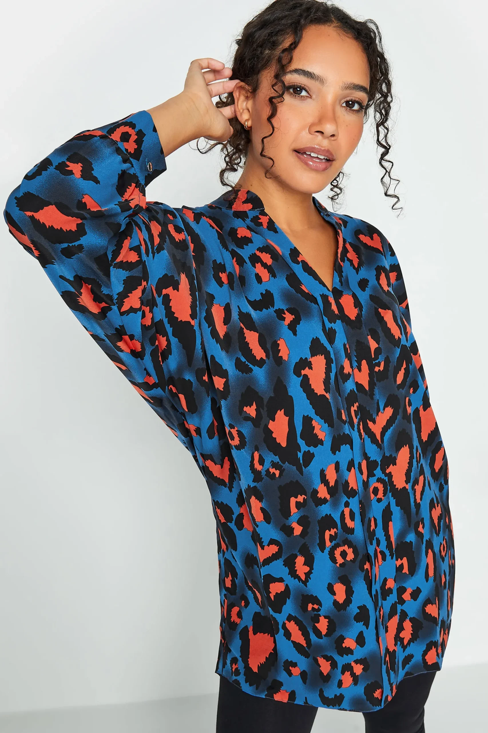 M&Co Womens M&Co Cobalt Blue Leopard Print Blouse