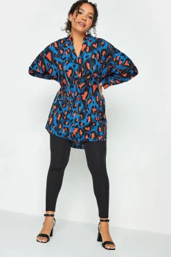 M&Co Womens M&Co Cobalt Blue Leopard Print Blouse