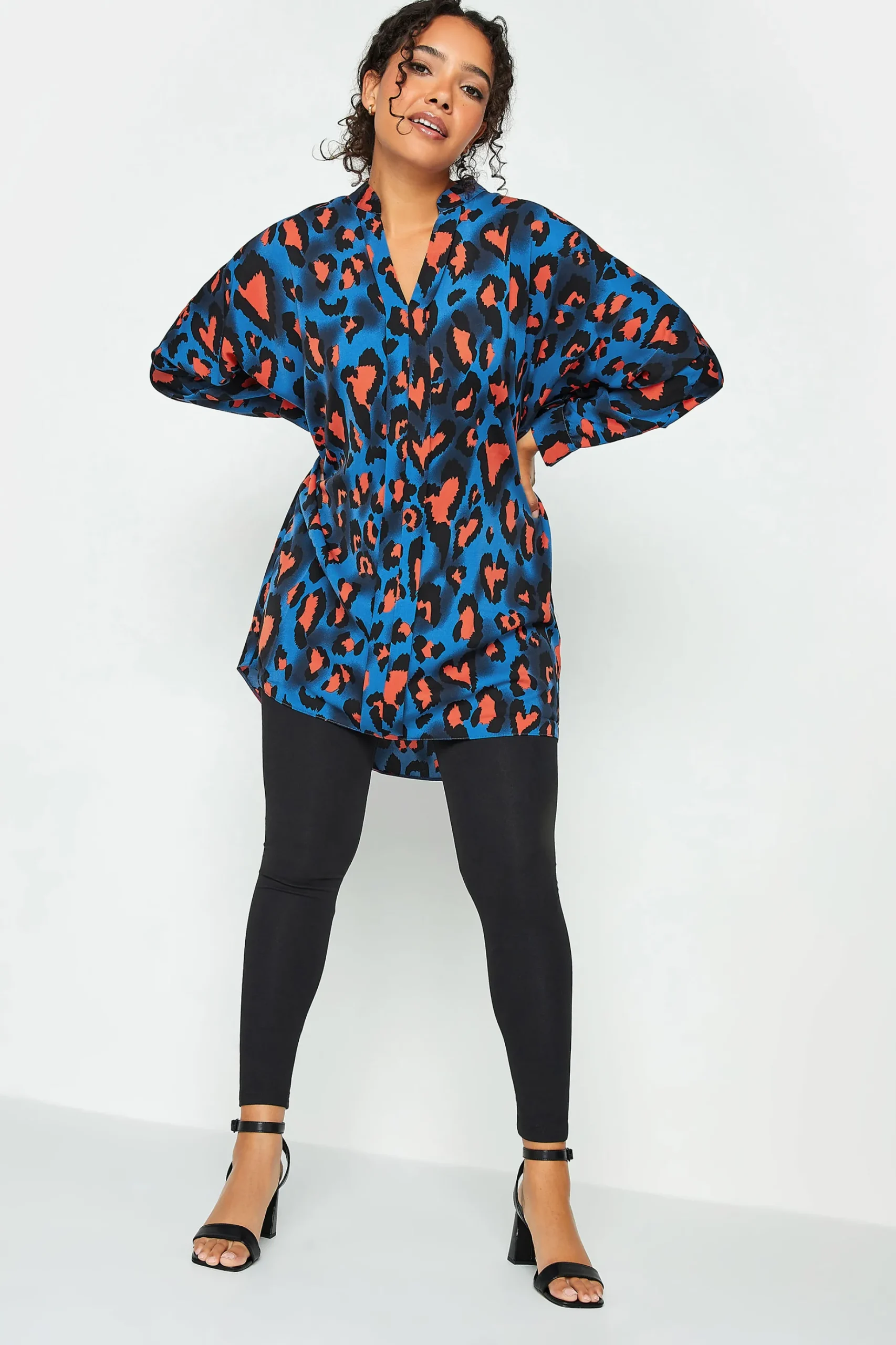 M&Co Womens M&Co Cobalt Blue Leopard Print Blouse