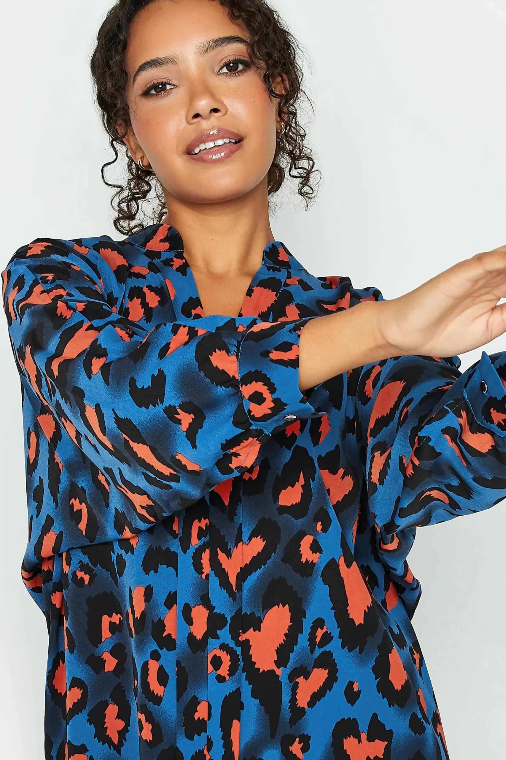 M&Co Womens M&Co Cobalt Blue Leopard Print Blouse