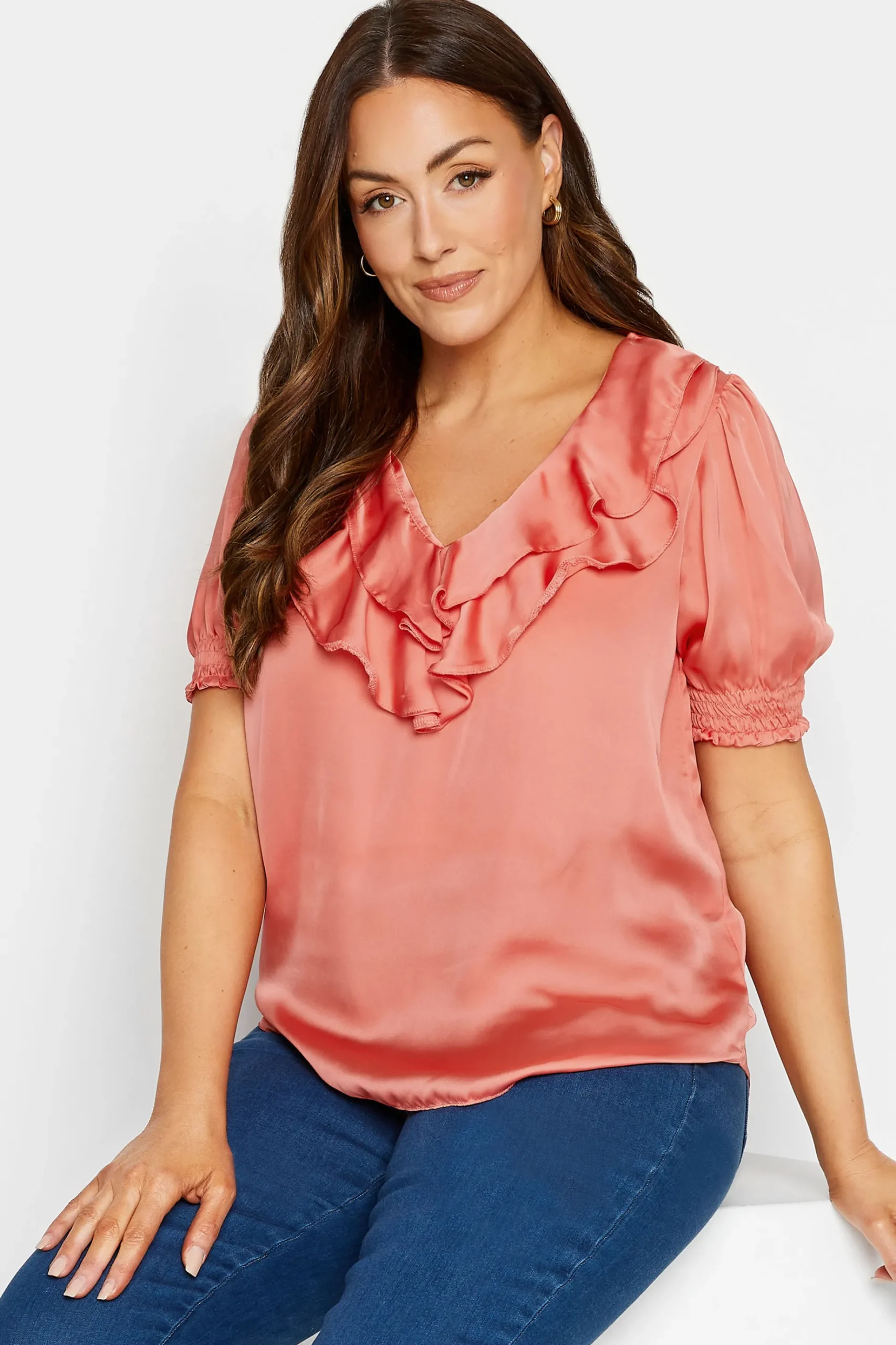M&Co Womens M&Co Coral Pink Frill Front Blouse