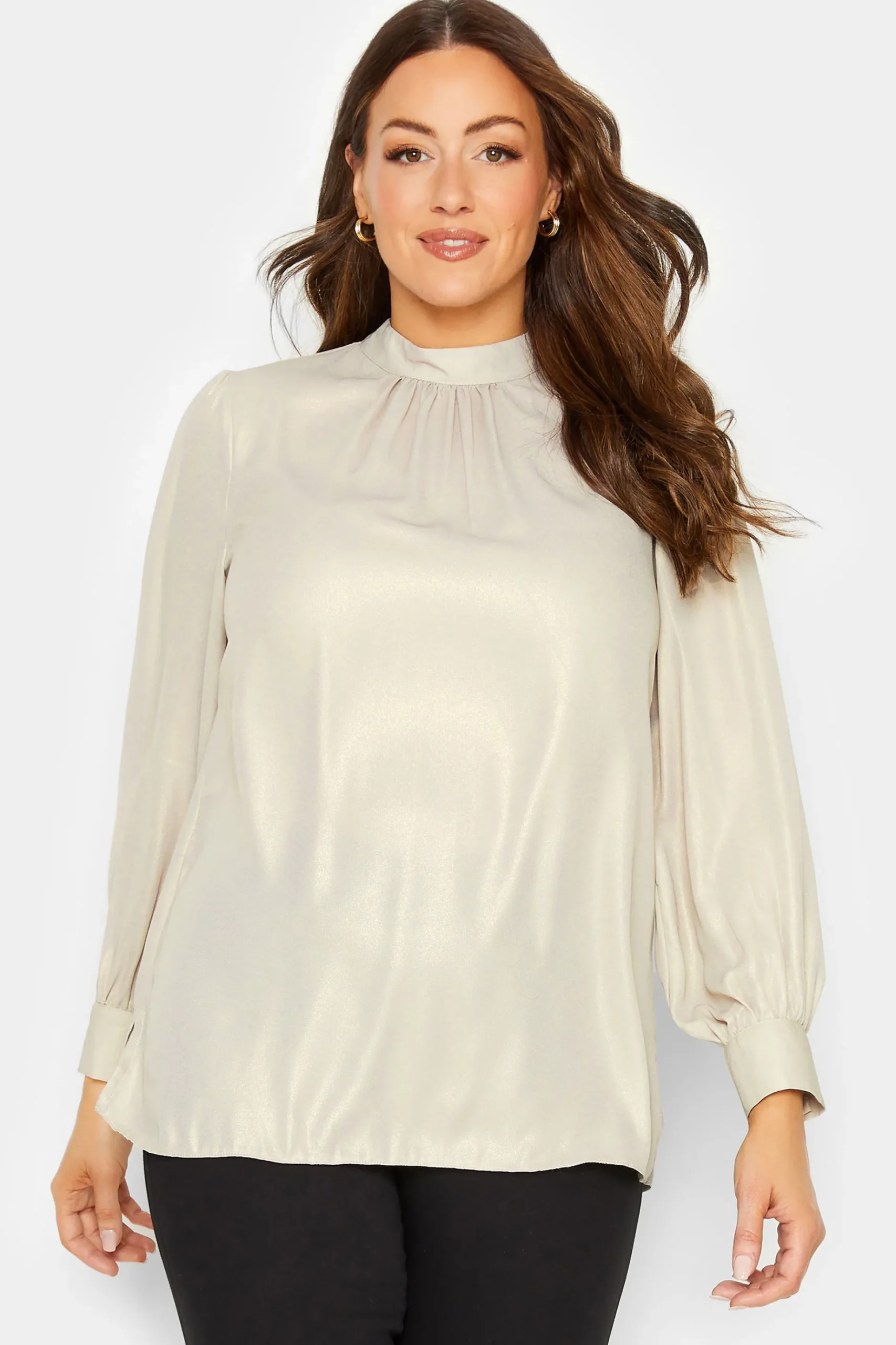 M&Co Womens M&Co Cream Keyhole Back High Neck Blouse