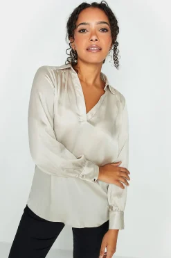 M&Co Womens M&Co Cream Satin V-Neck Blouse