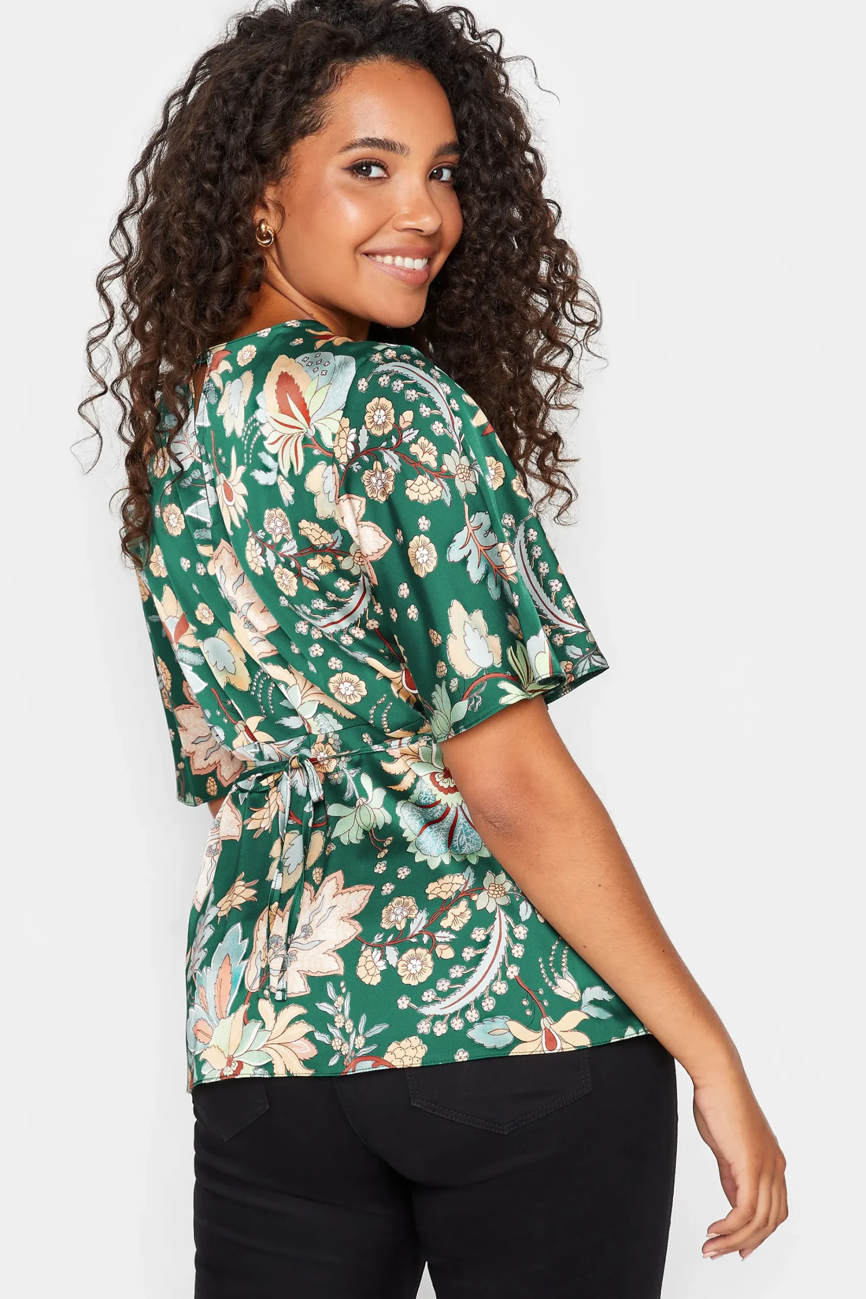 M&Co Womens M&Co Dark Green Floral Tie Back Blouse