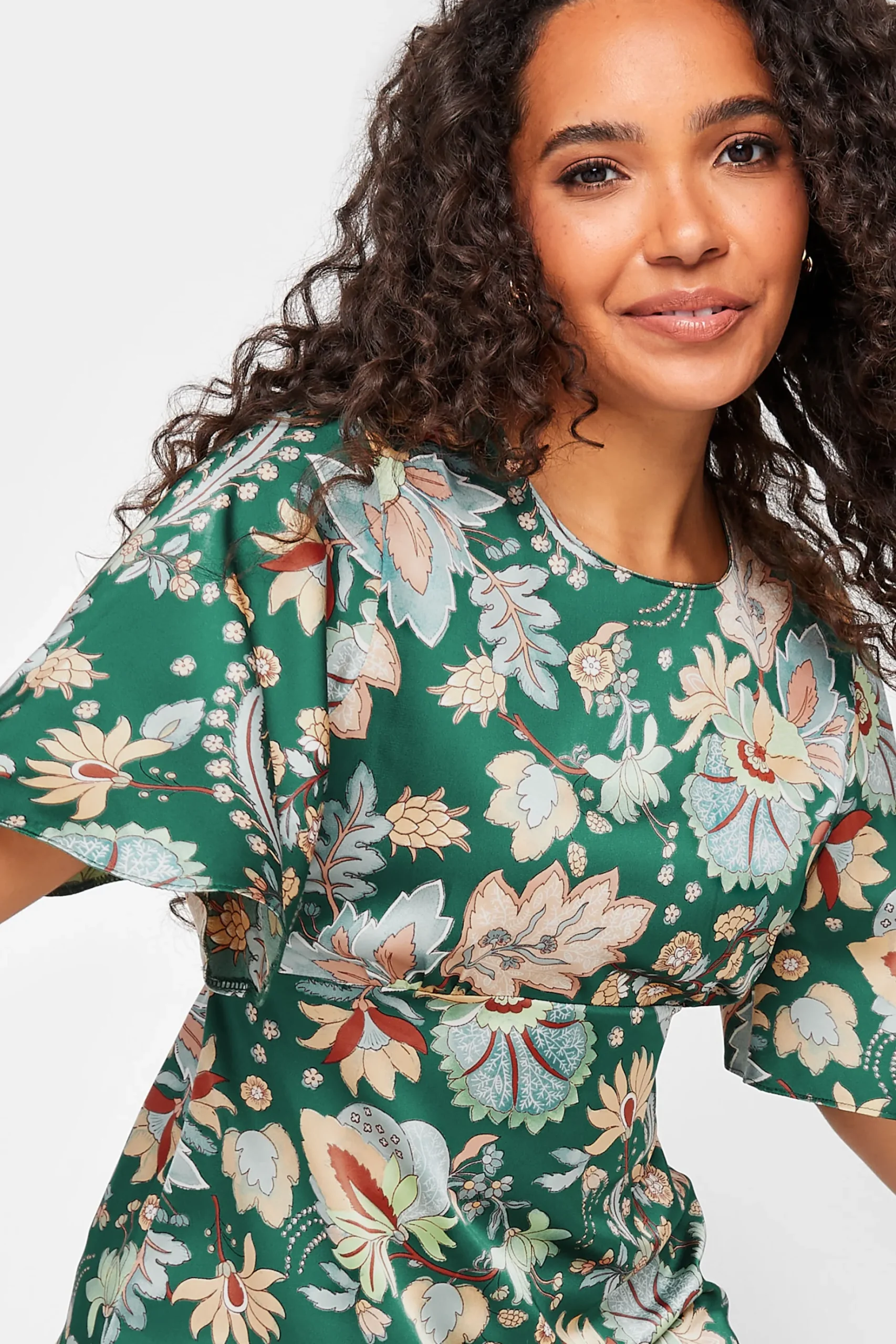 M&Co Womens M&Co Dark Green Floral Tie Back Blouse