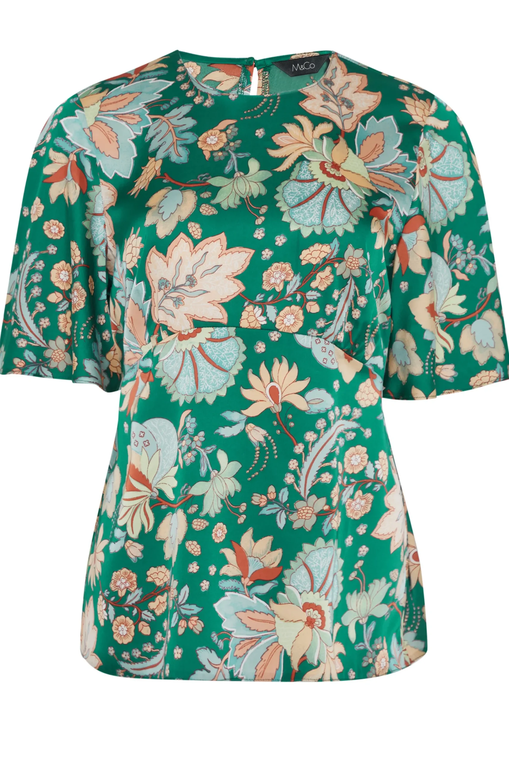 M&Co Womens M&Co Dark Green Floral Tie Back Blouse