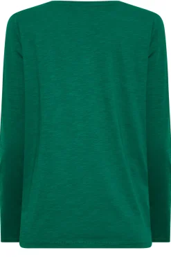 M&Co Womens M&Co Dark Green V-Neck Long Sleeve Cotton Blend T-Shirt