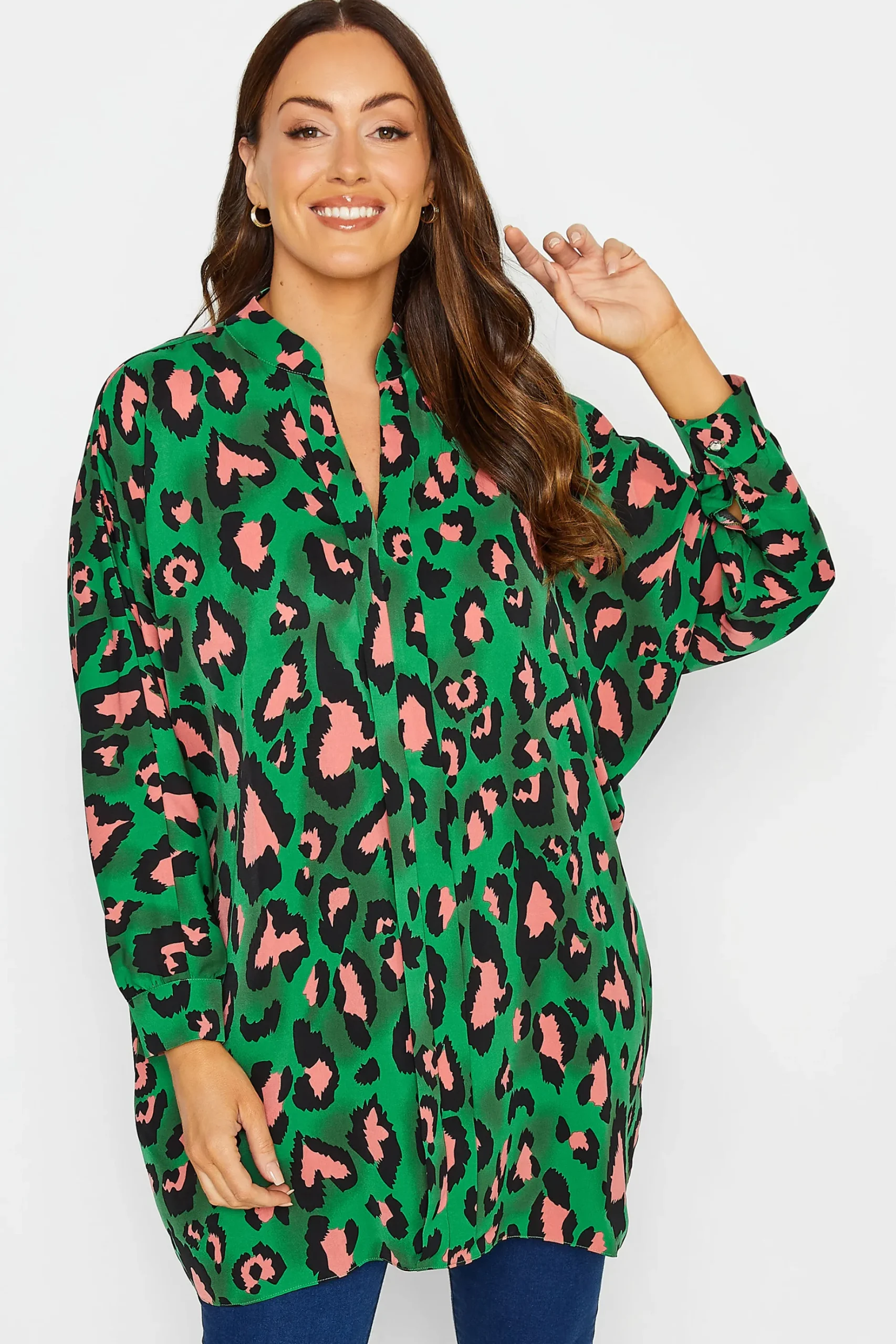 M&Co Womens M&Co Dark Green Leopard Print Blouse