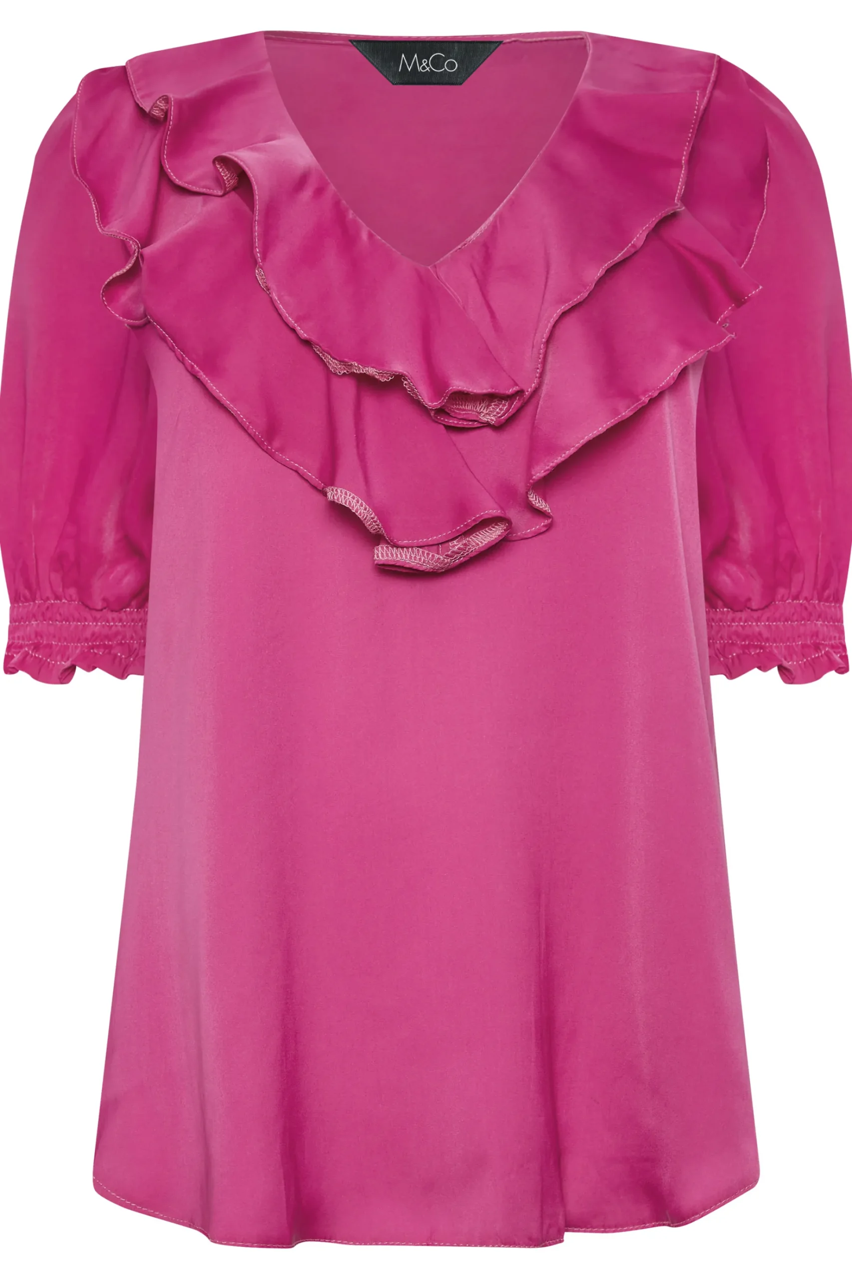 M&Co Womens M&Co Dark Pink Frill Front Blouse
