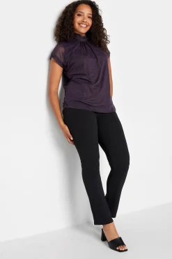 M&Co Womens M&Co Dark Purple Tie Neck Blouse