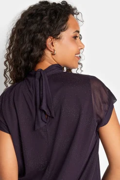 M&Co Womens M&Co Dark Purple Tie Neck Blouse