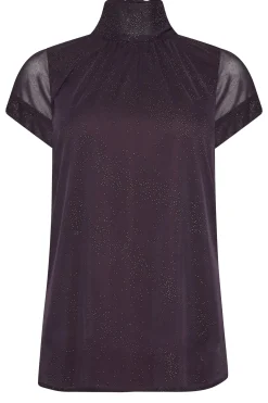M&Co Womens M&Co Dark Purple Tie Neck Blouse