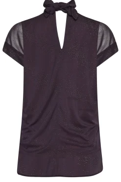M&Co Womens M&Co Dark Purple Tie Neck Blouse