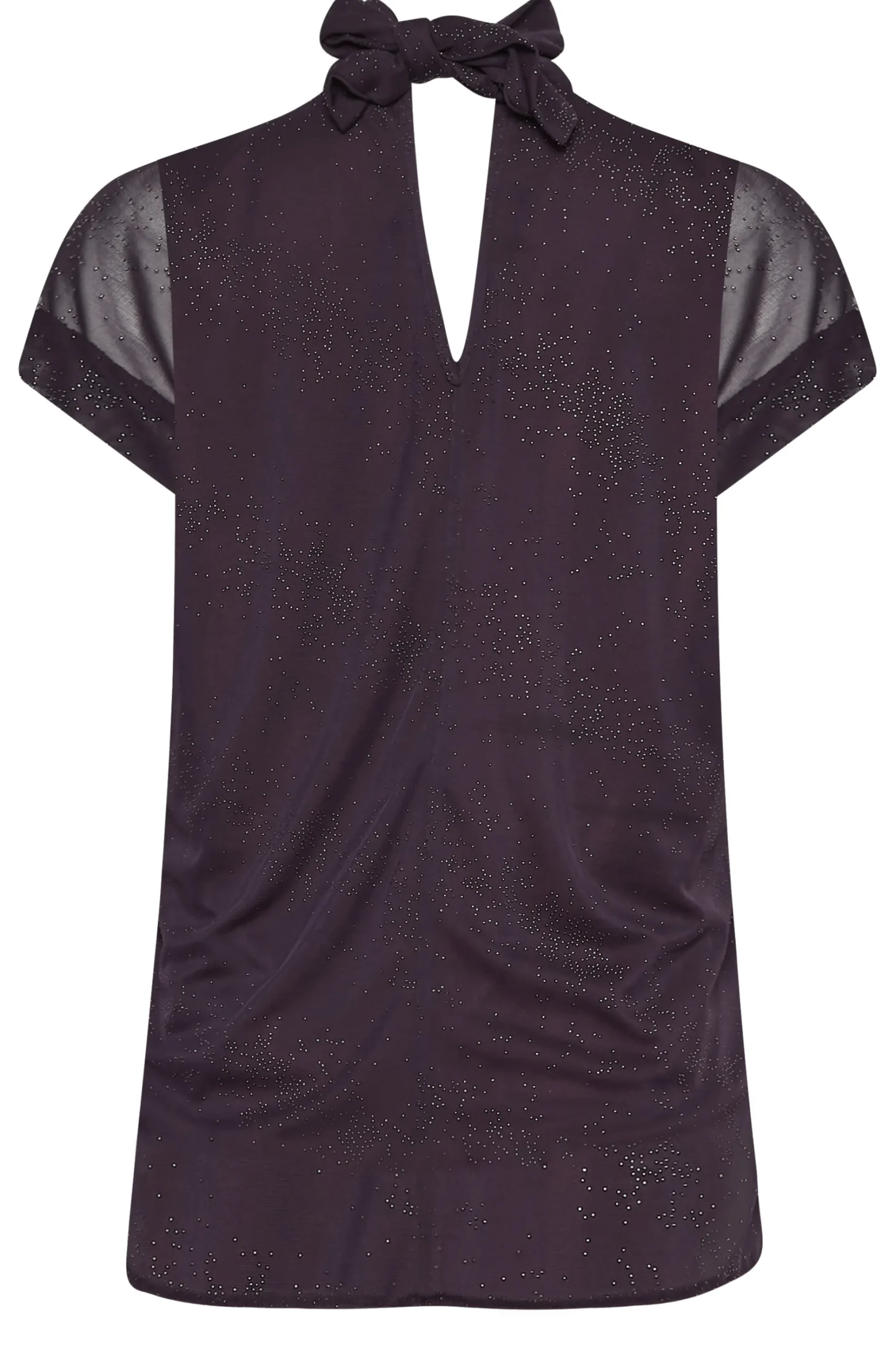 M&Co Womens M&Co Dark Purple Tie Neck Blouse