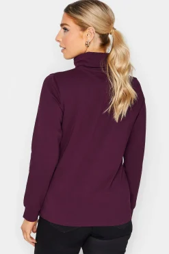M&Co Womens M&Co Dark Purple Turtle Neck Long Sleeve Cotton Blend Top