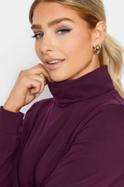 M&Co Womens M&Co Dark Purple Turtle Neck Long Sleeve Cotton Blend Top