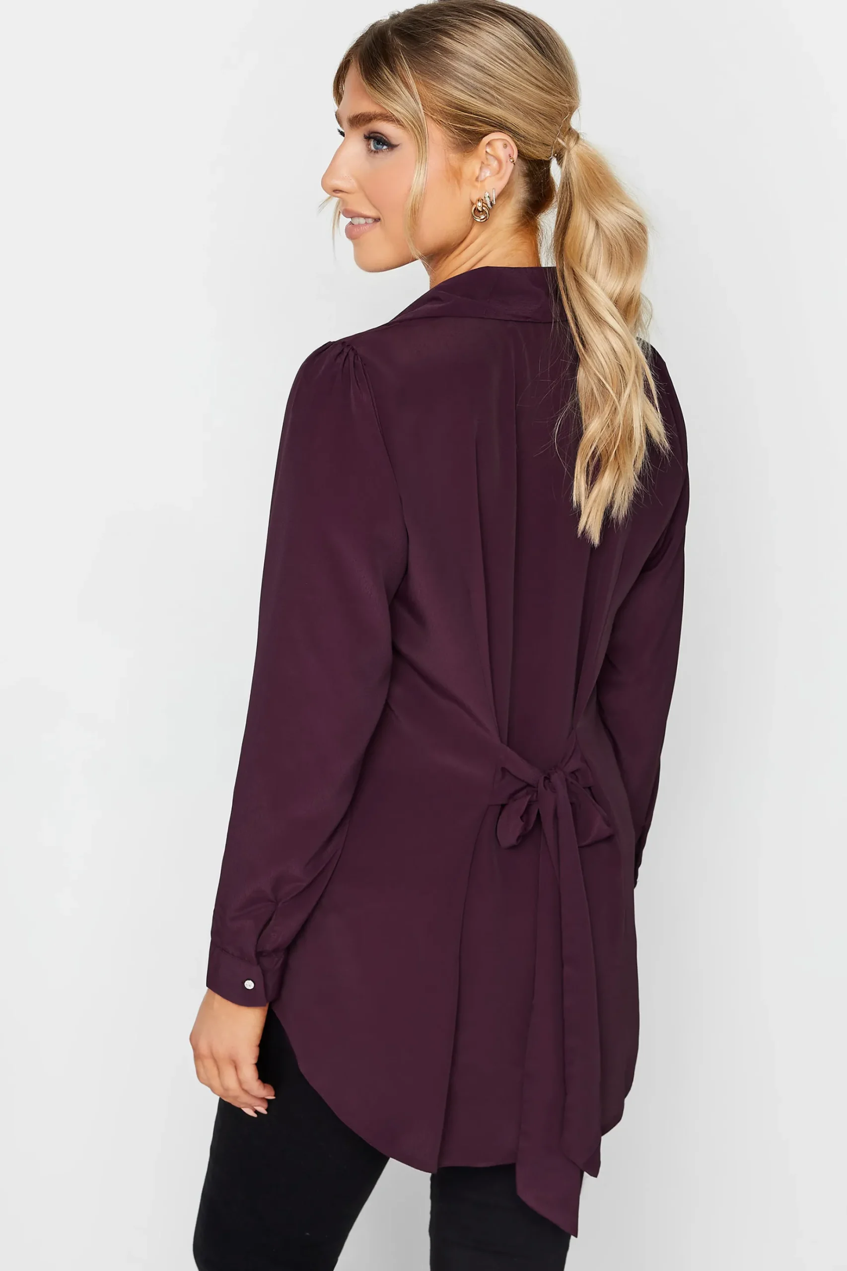 M&Co Womens M&Co Dark Purple Tie Back Tunic Shirt