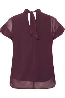 M&Co Womens M&Co Dark Purple High Neck Frill Sleeve Blouse
