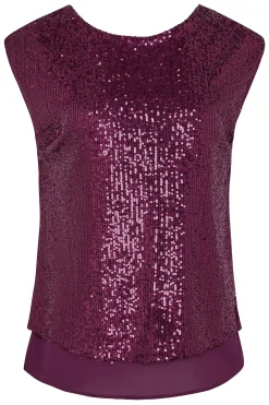 M&Co Womens M&Co Dark Purple Sequin Tie Back Top