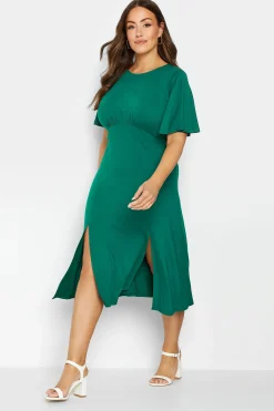 M&Co Womens M&Co Forest Green Angel Sleeve Split Hem Midi Dress