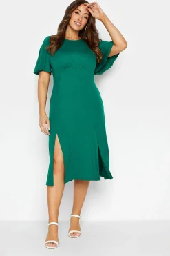 M&Co Womens M&Co Forest Green Angel Sleeve Split Hem Midi Dress