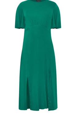 M&Co Womens M&Co Forest Green Angel Sleeve Split Hem Midi Dress