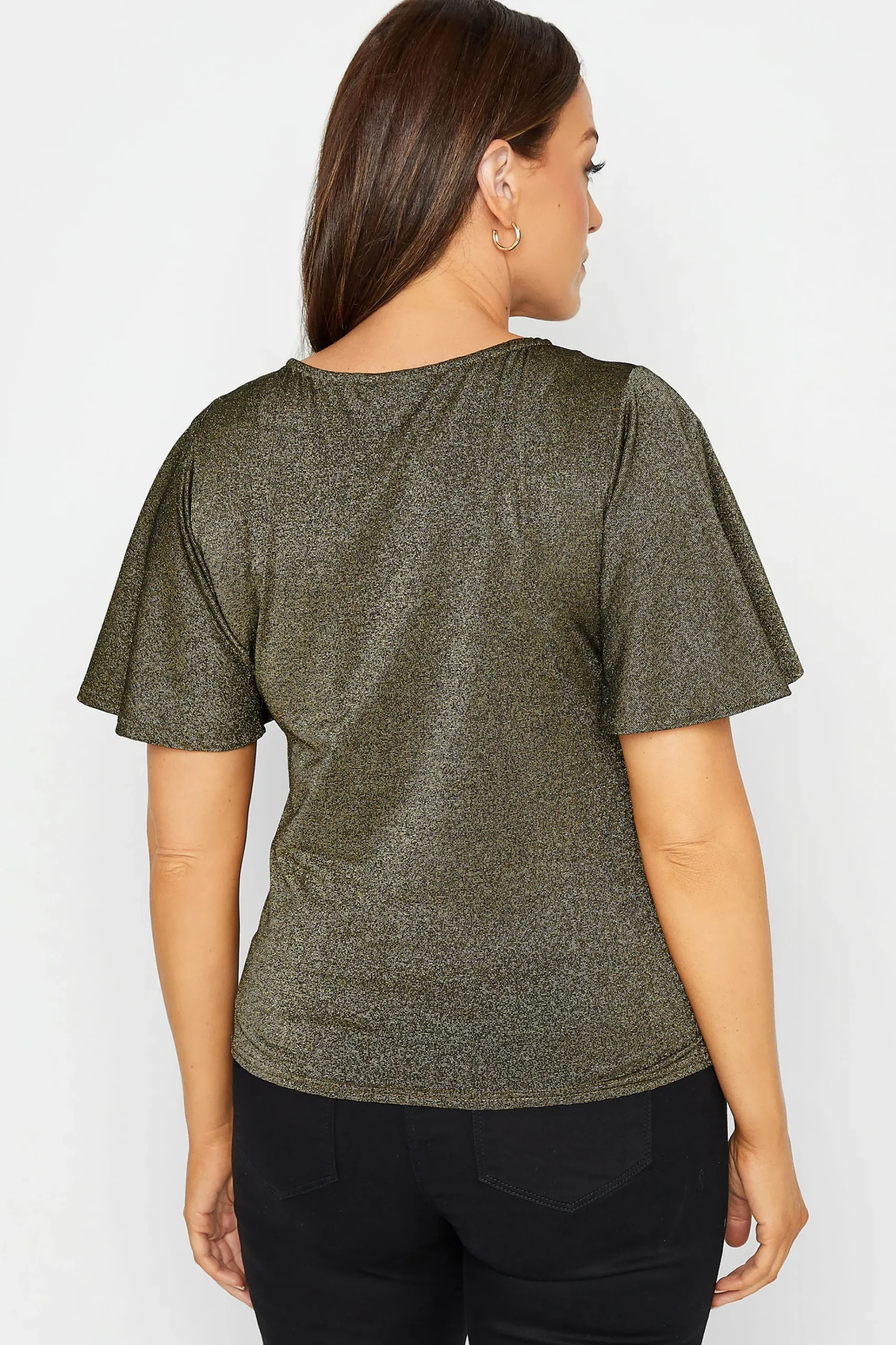 M&Co Womens M&Co Gold Angel Sleeve Wrap Top