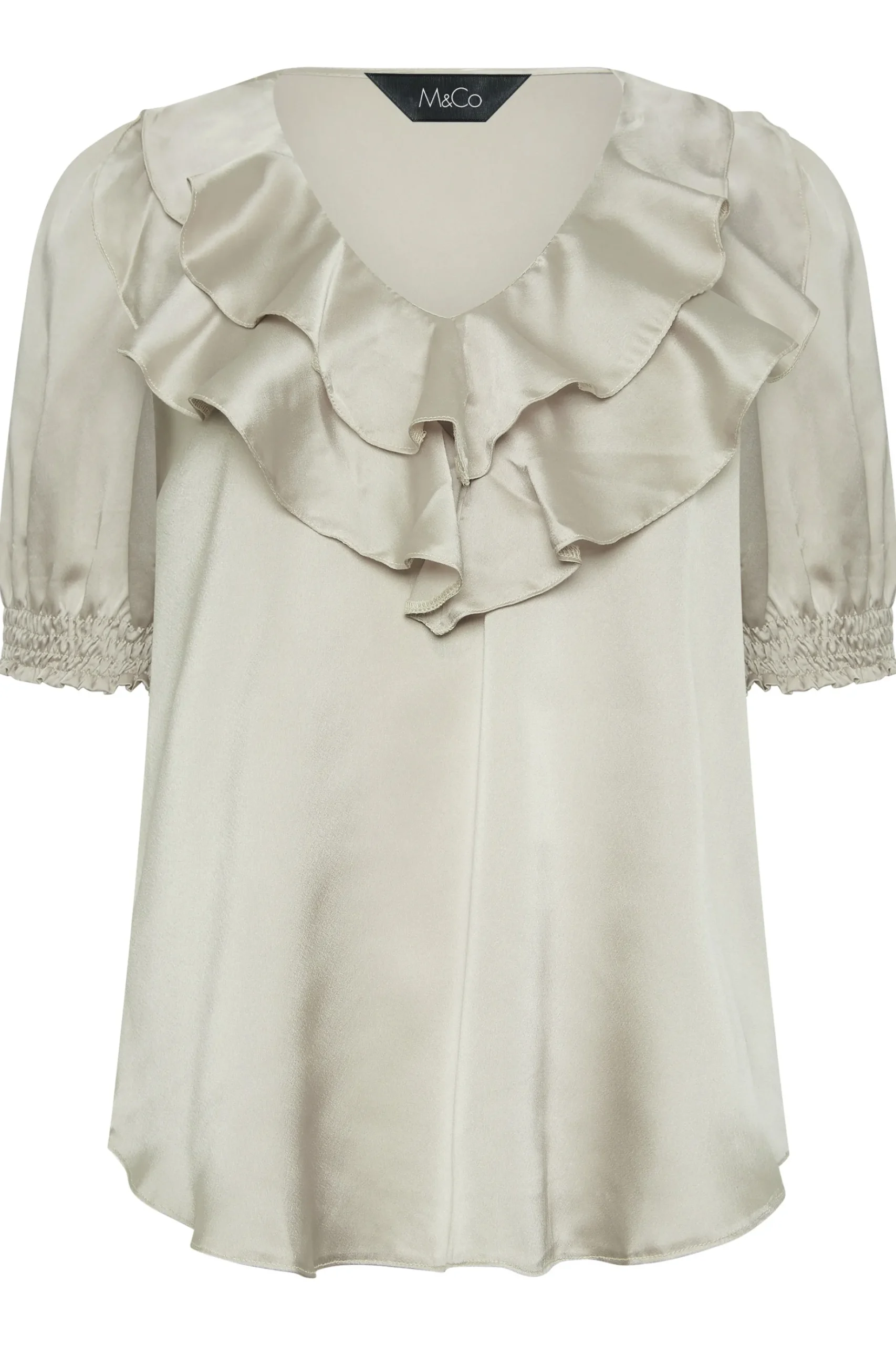M&Co Womens M&Co Gold Frill Front Satin Blouse
