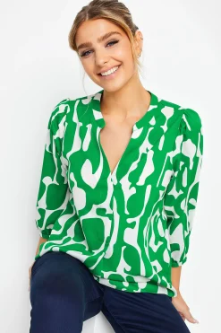 M&Co Womens M&Co Green & White Abstract Print 3/4 Sleeve Blouse