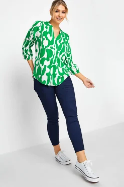 M&Co Womens M&Co Green & White Abstract Print 3/4 Sleeve Blouse