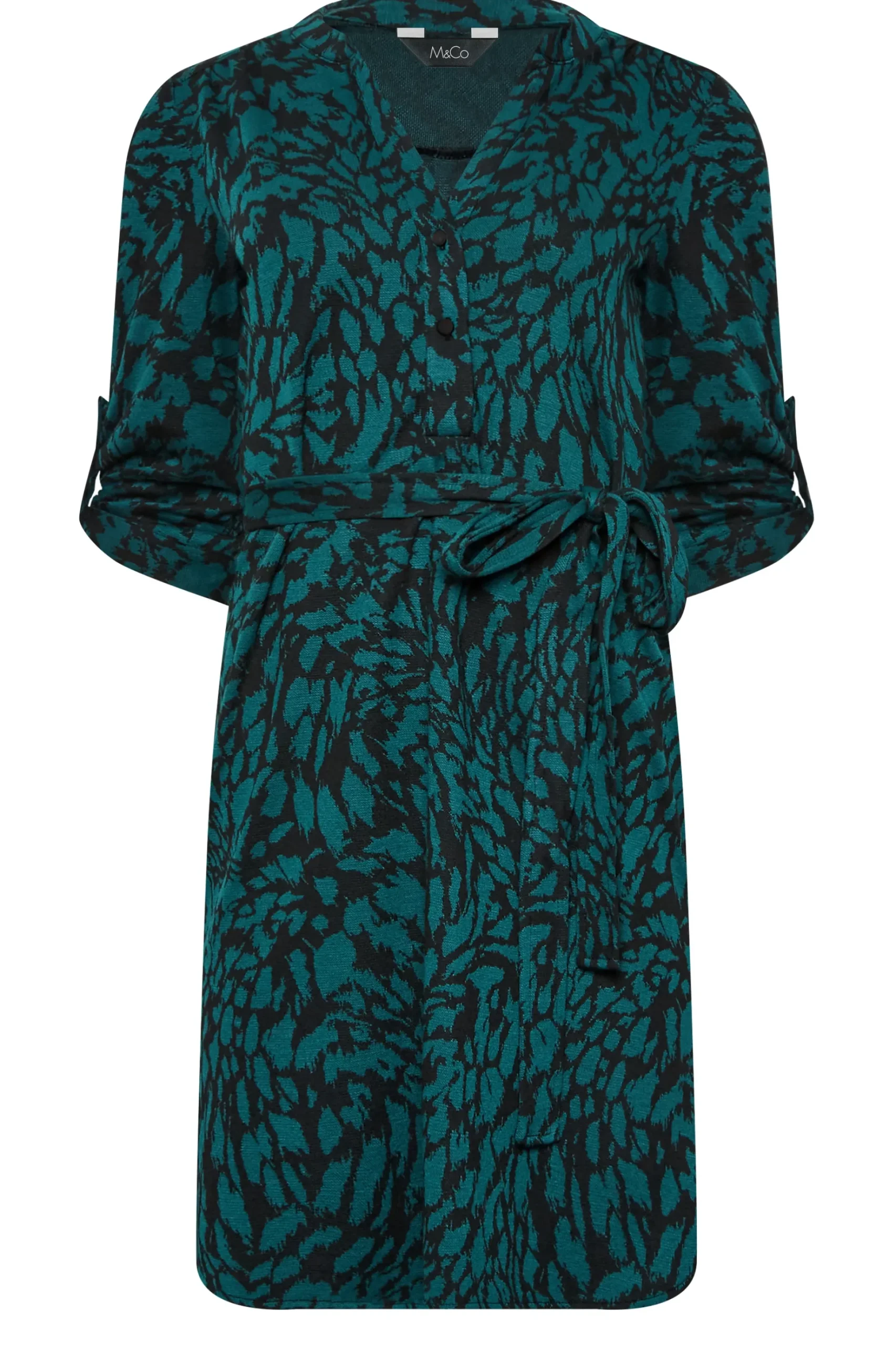 M&Co Womens M&Co Green Animal Print Tie Waist Tunic Dress