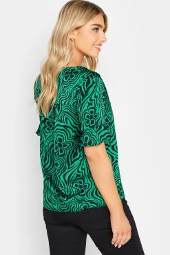 M&Co Womens M&Co Green Floral Swirl Print Frill Sleeve Blouse